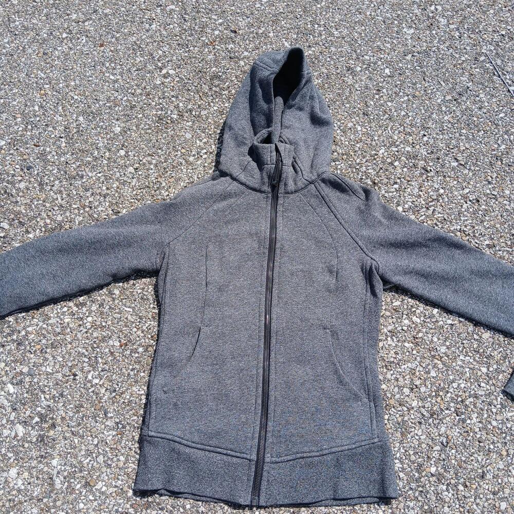 Lululemon Scuba Hoodie Womens 6 Gray Full Zip Fleece High Neck Pockets Athletic